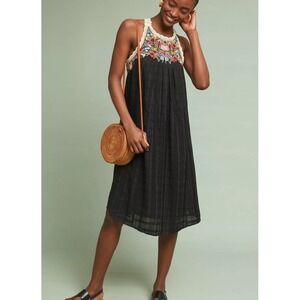 Anthropologie Black Maxi Dress with Floral Embroidery